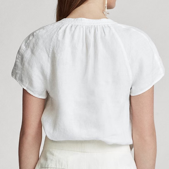 NWT Polo Ralph Lauren Crisp White Linen V-neck Tie Front Top XL - Picture 3 of 10